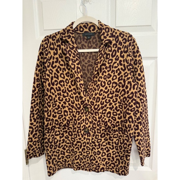 Ann Taylor Sweaters - Ann Taylor Leopard Print Knit Blazer Cardigan Tan Brown Animal Print Small